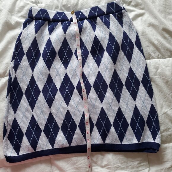 Women’s Daisy Street Size S Argyle Blue & White Knit Skirt - Picture 6 of 7